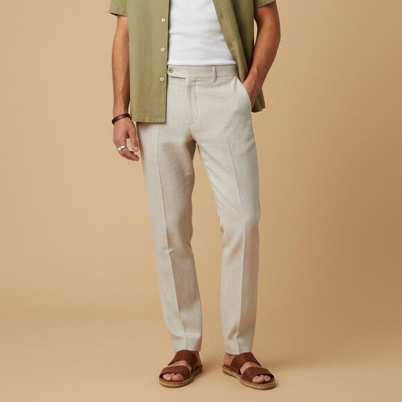 Zara Linen Blend Dress Pants Beige Mens 31 EU 40 Slim Fit - Picture 1 of 15